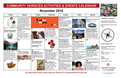 COMMUNITY SERVICES ACTIVITIES & EVENTS CALENDAR November 2014 Sunday Monday