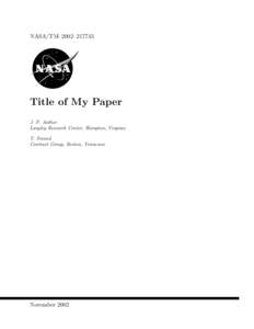 NASA/TM–2002–[removed]Title of My Paper J. P. Author Langley Research Center, Hampton, Virginia T. Second