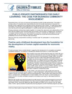 Public-Private Partnerships for Early Learning: The Case for Business Community Involvement