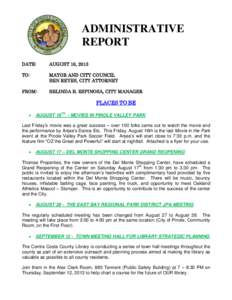 ADMINISTRATIVE REPORT DATE: AUGUST 16, 2013
