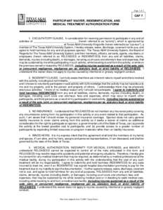 Page 1 of 2  CAF 7 PARTICIPANT WAIVER, INDEMNIFICATION, AND MEDICAL TREATMENT AUTHORIZATION FORM