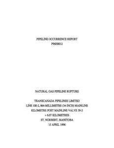 PIPELINE OCCURRENCE REPORT P96H0012 NATURAL GAS PIPELINE RUPTURE TRANSCANADA PIPELINES LIMITED LINE 100-2, 864-MILLIMETRE (34-INCH) MAINLINE