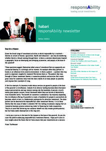habari responsAbility newsletter Edition[removed]Dear Sir or Madam Given the broad range of investment activities in which responsAbility is involved −