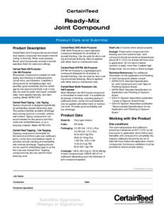 CertainTeed  Ready-Mix Joint Compound Product Data and Submittal