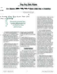 You Ar Aree Not Alone For Parents When They Learn Their Child Has a Disability by Patricia McGill Smith  the child’s problem. Anger can also