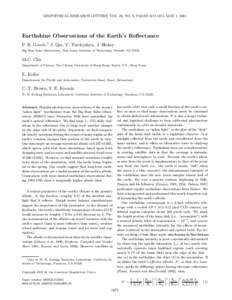 GEOPHYSICAL RESEARCH LETTERS, VOL. 28, NO. 9, PAGES[removed], MAY 1, 2001  Earthshine Observations of the Earth’s Reflectance P. R. Goode,1 J. Qiu, V. Yurchyshyn, J. Hickey Big Bear Solar Observatory, New Jersey Insti