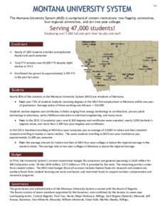 V11  The Montana University System (MUS) is comprised of sixteen institutions: two flagship universities, four regional universities, and ten two-year colleges  Serving 47,000 students!