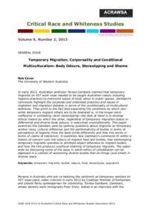 Critical Race and Whiteness Studies www.acrawsa.org.au/ejournal Volume 9, Number 2, 2013  GENERAL ISSUE