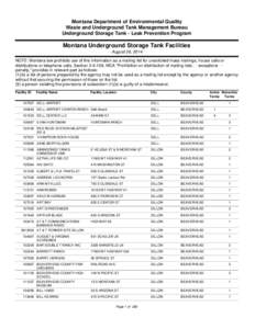 Montana Department of Environmental Quality Waste and Underground Tank Management Bureau Underground Storage Tank - Leak Prevention Program Montana Underground Storage Tank Facilities August 26, 2014