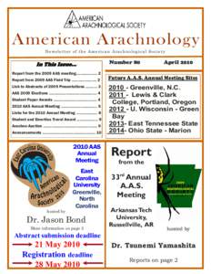 American Arachnology Newsletter of the American Arachnological Society Number 80  In This Issue...