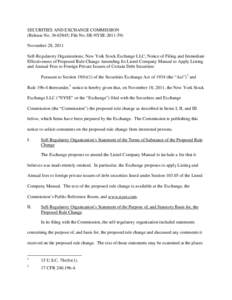 Notice of Filing and Immediate Effectiveness of Proposed Rule Change Amending Its Listed Company Manual to Apply Listing and Annual Fees to Foreign Private Issuers of Certain Debt Securities