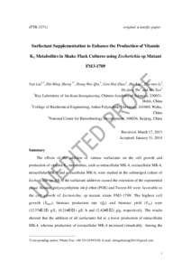 (FTB[removed]original scientific paper Surfactant Supplementation to Enhance the Production of Vitamin K2 Metabolites in Shake Flask Cultures using Escherichia sp Mutant