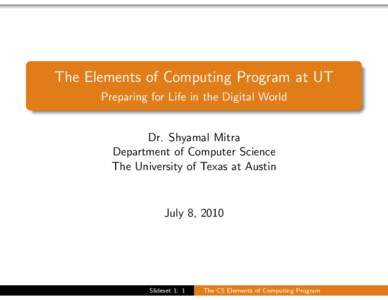 The Elements of Computing Program at UT - Preparing for Life in the Digital World