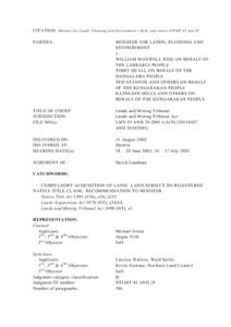 CITATION: Minister for Lands, Planning and Environment v Risk and others NTLMT 43 and 29 PARTIES: MINISTER FOR LANDS, PLANNING AND ENVIRONMENT v