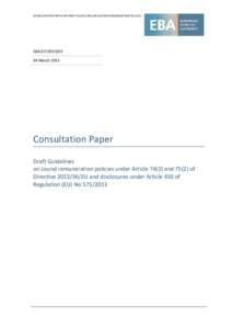 CONSULTATION PAPER ON DRAFT GUIDELINES ON SOUND REMUNERATION POLICIES  EBA/CPMarchConsultation Paper