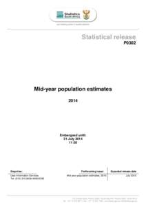 Statistical release P0302 Mid-year population estimates 2014