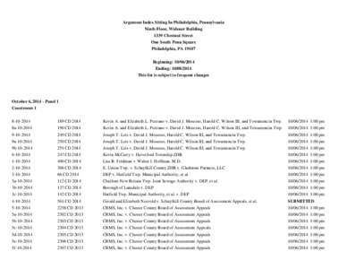Argument Index Sitting In Philadelphia, Pennsylvania Ninth Floor, Widener Building 1339 Chestnut Street One South Penn Square Philadelphia, PA[removed]Beginning: [removed]