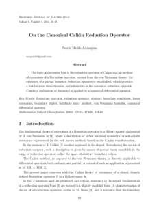 Armenian Journal of Mathematics Volume 6, Number 1, 2014, 16–31 On the Canonical Calkin Reduction Operator Perch Melik-Adamyan [removed]