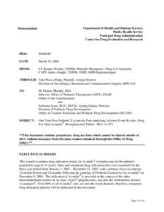 Department of Health and Human Services Public Health Service Food and Drug Administration Center for Drug Evaluation and Research  Memorandum
