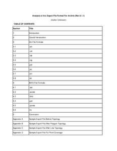Analysis of Arc Export File Format For ArcInfo (Rev[removed]Author Unknown) TABLE OF CONTENTS Section  Title