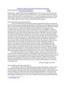 Southern Campaign American Revolution Pension Statements Pension application of Solomon Forrester R3670 fn56SC Transcribed by Will Graves[removed]Methodology: Spelling, punctuation and grammar have been corrected in som