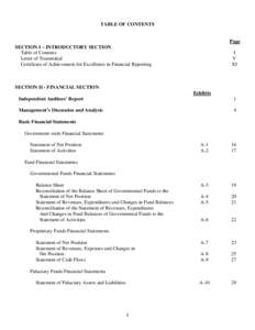 TABLE OF CONTENTS  Page SECTION I – INTRODUCTORY SECTION Table of Contents Letter of Transmittal