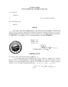 STATE OF OHIO STATE PERSONNEL BOARD OF REVIEW Juan Duquesne, Appellant, Case No. 09-REM[removed]