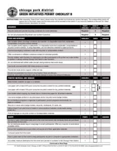 GREEN INITIATIVES PERMIT CHECKLIST B INSTRUCTIONS: After requesting ‘Green Event’ status, please review the checklist and indicate any actions that apply. The corresponding points will appear next to the check marks 