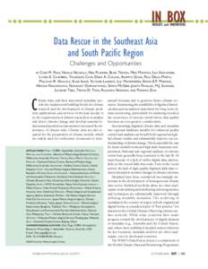 Data Rescue in the Southeast Asia and South Pacific Region Challenges and Opportunities CHER M. PAGE, NEVILLE NICHOLLS, NEIL PLUMMER, BLAIR TREWIN, MIKE MANTON, LISA ALEXANDER, LYNDA E. CHAMBERS, YOUNGEUN CHOI, DEAN A. C