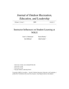 Journal of Outdoor Recreation, Education, and Leadership Volume 1, Issue