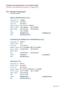 Printing and reproduction of recorded media Tiparire si reproducerea pe suporti a inregistrarilor 1811 Printing of newspapers Tiparirea ziarelor