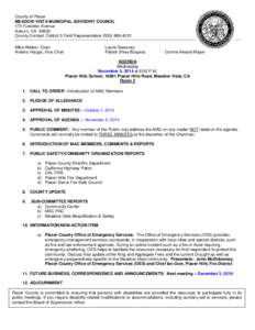 County of Placer MEADOW VISTA MUNICIPAL ADVISORY COUNCIL 175 Fulweiler Avenue Auburn, CA[removed]County Contact: District 5 Field Representative[removed]Mike Walker, Chair