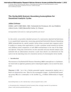 International Mathematics Research Notices Advance Access published November 1, 2012 J. Grivaux (2012) “The Hochschild–Kostant–Rosenberg Isomorphism for Quantized Analytic Cycles,” International Mathematics Resea