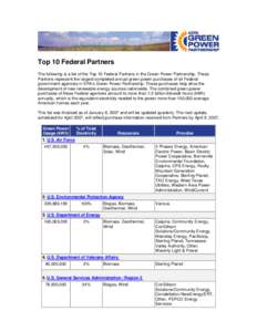 GPP, Top 10 Federal Partners