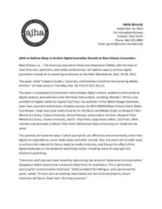 PRESS RELEASE September 16, 2013 For Immediate Release Contact: Pete Smith Phone: [removed]Email: [removed]