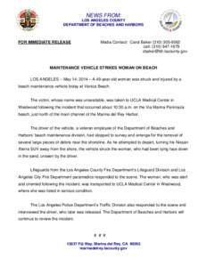NEWS FROM: LOS ANGELES COUNTY DEPARTMENT OF BEACHES AND HARBORS FOR IMMEDIATE RELEASE