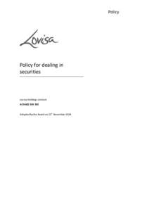 Policy  Policy for dealing in securities  Lovisa Holdings Limited