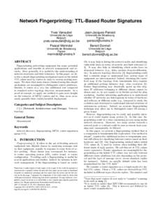 Network Fingerprinting: TTL-Based Router Signatures Yves Vanaubel Jean-Jacques Pansiot  Université de Liège