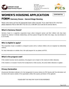 HARMONY HOUSE 2nd Stage Housing Program PICS Society 205, 12725 – 80th Avenue Surrey, BC V3W 3A6