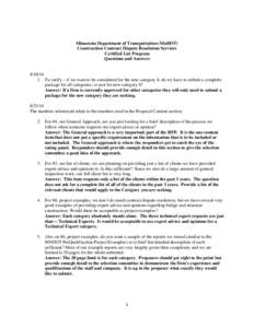 Minnesota Department of Transportation (MnDOT) Construction Contract Dispute Resolution Services Certified List Program Questions and Answers[removed]