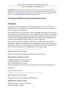 # 0153 – The Complete Aladdin Recordings of Charles Brown Mosaic Discographies on livingwithmusic.com [Important note: These discographies were downloaded from various sites around the Internet and are provided as is. 