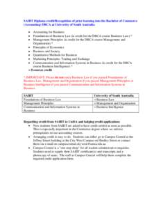 SAIBT Diploma credit/Recognition of prior learning into the Bachelor of Commerce (Accounting) DBCA at University of South Australia   
