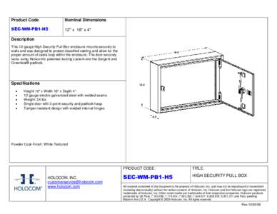 Product Code  Nominal Dimensions SEC-WM-PB1-H5