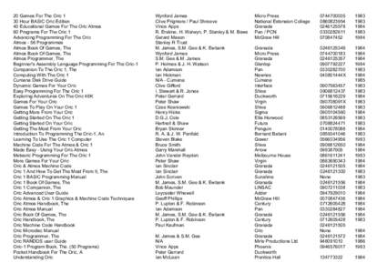 20 Games For The Oric 1 30 Hour BASIC Oric Edition 40 Educational Games For The Oric Atmos 60 Programs For The Oric 1 Advancing Programming For The Oric Atmos - 56 Programmes