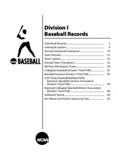 Division I Baseball Records Individual Records................................................................... 	2