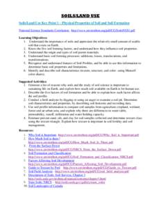 SOILS/LAND USE Soils/Land Use Key Point 1—Physical Properties of Soil and Soil Formation National Science Standards Correlation: http://www.envirothon.org/pdf/CG/SoilsNSS1.pdf Learning Objectives: 1. Understand the imp