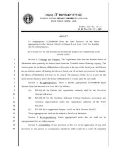 HOUSE OF REPRESENTATIVES SIXTEENTH NORTHERN MARIANAS COMMONWEALTH LEGISLATURE SECOND REGULAR SESSION, 2008 Public Law No[removed]