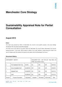 Manchester Core Strategy  Sustainability Appraisal Note for Partial Consultation  August 2010