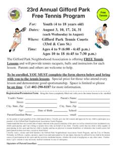 23rd Annual Gifford Park Free Tennis Program Free Tennis