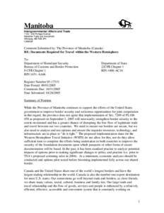 Manitoba Intergovernmental Affairs and Trade[removed]Portage Avenue Manitoba Trade and Investment Winnipeg, MB R3B 3P4 CANADA